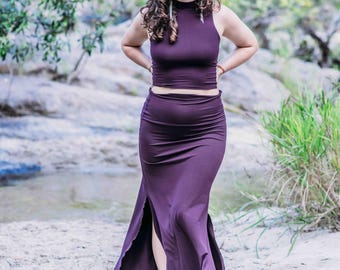 Gonna lunga boho con doppio spacco: abbigliamento ecosostenibile, tessuto atossico certificato OEKO-TEX
