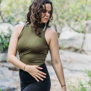 Bamboo sleeveless Turtleneck Top Yoga cropped tank top bamboo clothing bamboo crop top boho Hippie top organic clothing