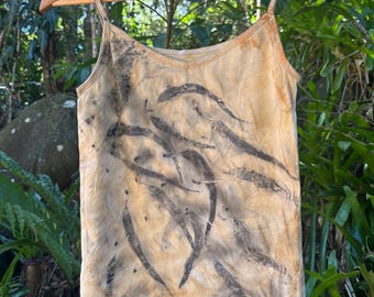 Eco Dyed Organic Cotton Singlet, Botanical Print Handmade Top