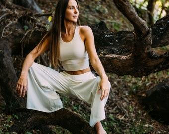 Linen Clothing, Linen Beach Pants Flare Pants, Boho White Pants