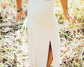 Bambus Maxirock mit Schlitzen, Boho-Kleidung mit hoher Taille