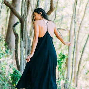 Linen Dress-Boho Maxi Dress-Double slit loose style maxi dress-black long dress-Boho clothing-Bohemian clothing-Bohemian dress image 2