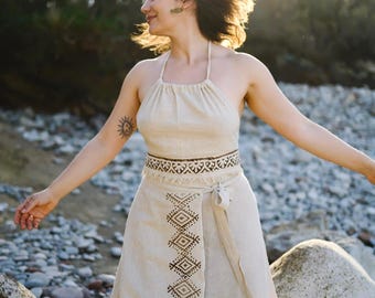 Handgemachter Wickelrock aus roher Baumwolle: Boho Block Print