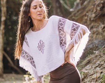 Boho tribal Festival Top: Natural Organic Cropped Tunic