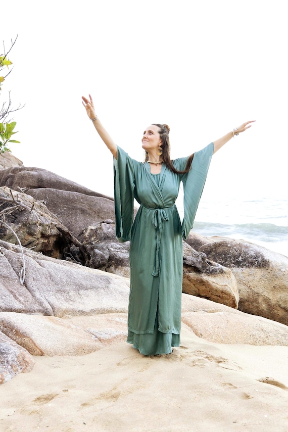 green kimono maxi dress Baltic Born Womens Kia Kimono Maxi Dress | Dark Sage