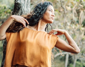 Boho Silk Crop Top: Earthy Bohemian Style, Handmade in Bali