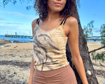 Botanical Dyed Organic Cotton Tank Top: Leaf Print Handmade Singlet