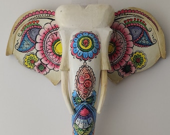 Chakra design Elephant wooden head/Wall decor/Wall hanging