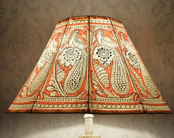 Peacock pattern Lamp shade Large | Handmade Leather Amber reddish orange