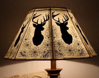 Black deer with floral designs leather lampshade/ table lampshade/ Christmas gift/ floor lampshade