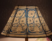 Mandala Pot Lamp Shade Large Sea-Blue Hand Painted Leather Lampshade Unique Pattern Floor Lampshade H-10, W-16 inch