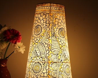 Bright Table Lamp-Yellow Floral Motif Lampshade