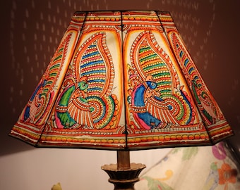 Peacock Floor Lampshade | Handmade Multi-Colour Leather Lampshade |  Lamp shades Unique Pattern Floor Lampshade H-10, W-16 inch