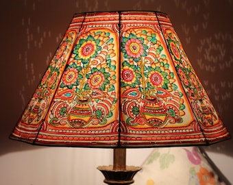 Mandala Pot Floor Lampshade Handmade with Leather | Hand Painted Lampshade