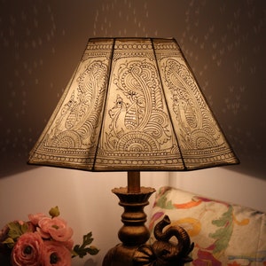 Stunning Plain Peacock Motif Handmade Lampshade / Hand Painted Leather Lampshade / Floor Lamp / Large Lamp Shade / Bedside Lamp image 2