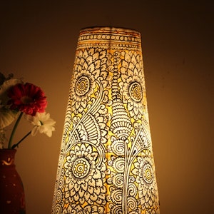 Bright Table Lamp-Yellow Floral Motif Lampshade