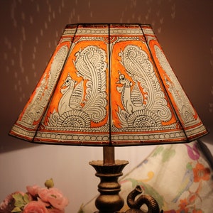 Orange Tone Peacock Lampshade | Unique Pattern Floor Lampshade H-10, W-16