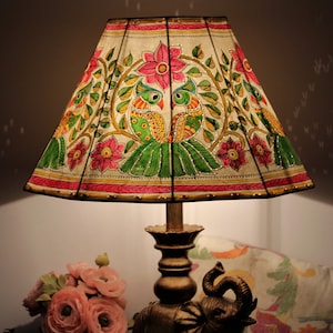 Duet Parrot  Leather Lampshade| Handmade Lampshade| Unique Pattern Floor Lampshade H-10, W-16 inches