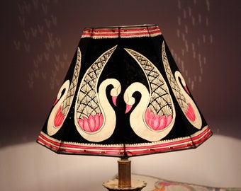 Pink duet swan Lampshade/ Handmade Leather Lampshade/ Table lampshade