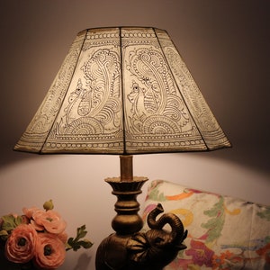 Stunning Plain Peacock Motif Handmade Lampshade / Hand Painted Leather Lampshade / Floor Lamp / Large Lamp Shade / Bedside Lamp image 5