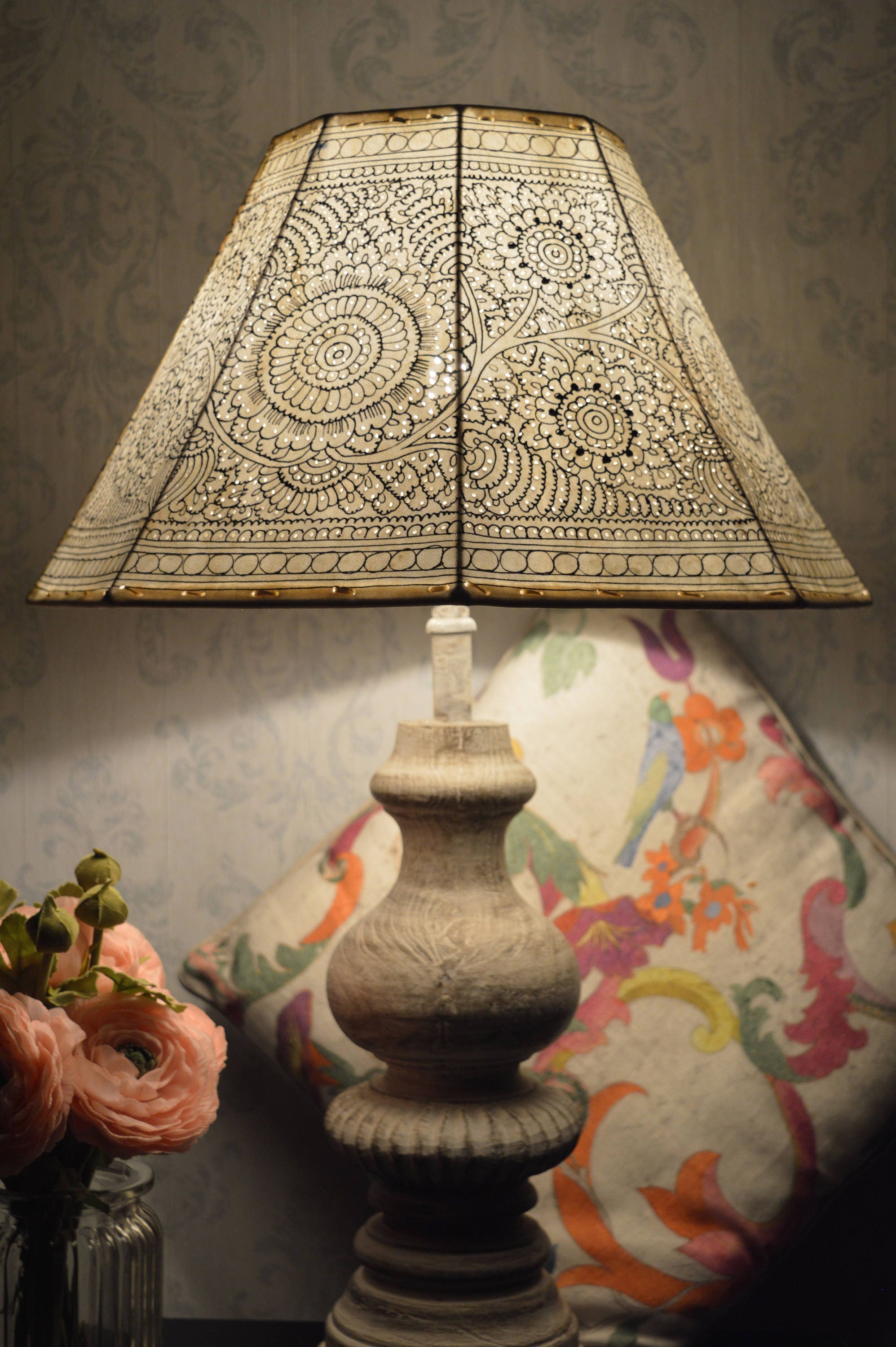 Large Floor Lamp Shade in Vintage Style Plain Hand Painted Etsy
