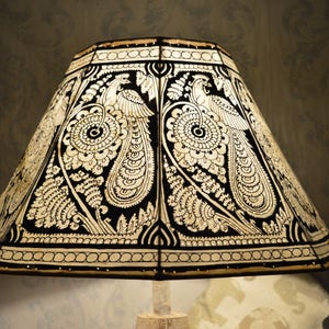 Vintage Style Lamp Shade in Peacock Pattern | Leather Lampshade in octagonal Shape with Dimensions - H -10 and W- 16 INCH