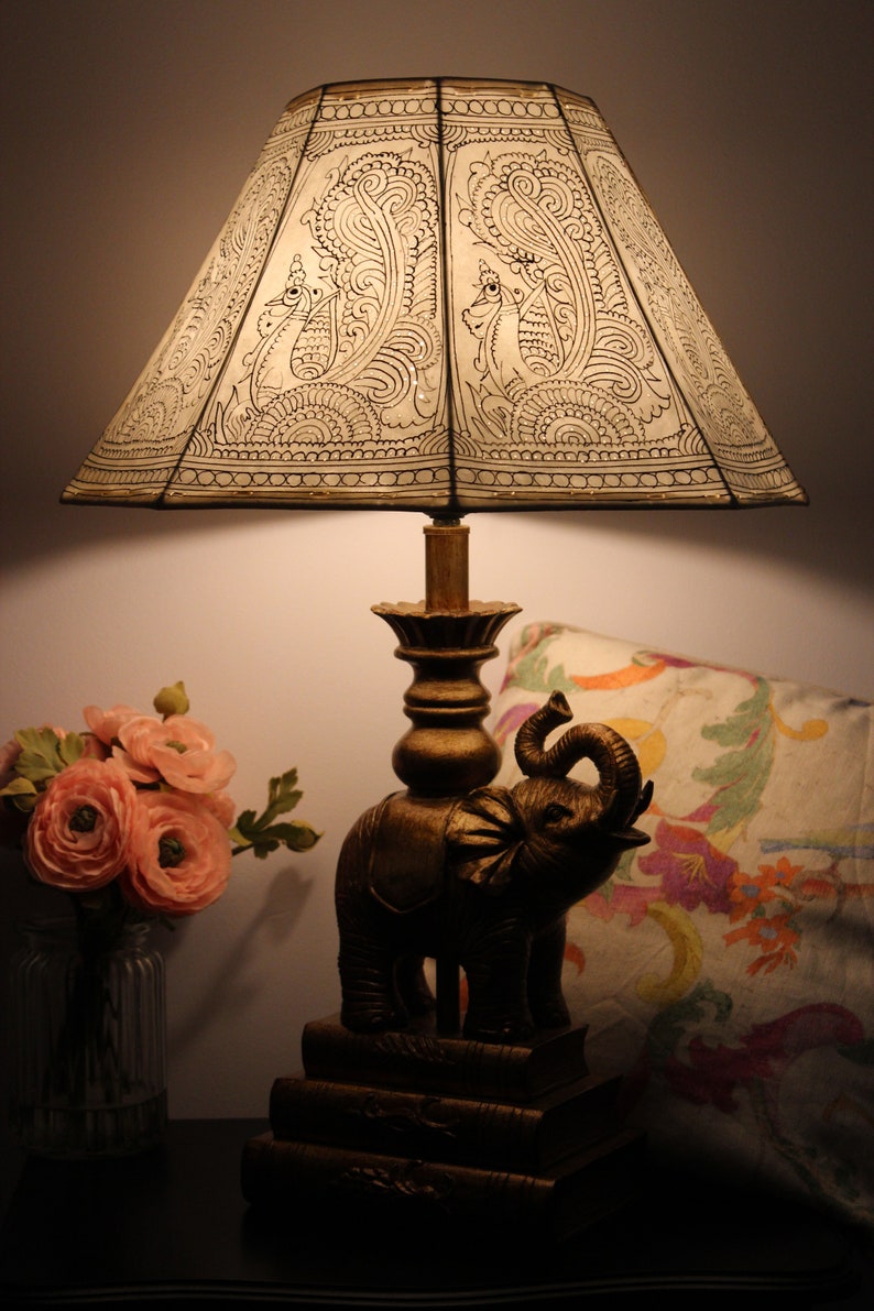 Stunning Plain Peacock Motif Handmade Lampshade / Hand Painted Leather Lampshade / Floor Lamp / Large Lamp Shade / Bedside Lamp image 6