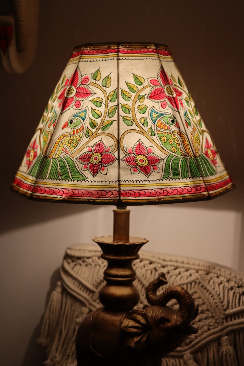 Duet Parrot Table Lampshade/ Handmade Leather Lampshade/ Table lampshade image 2
