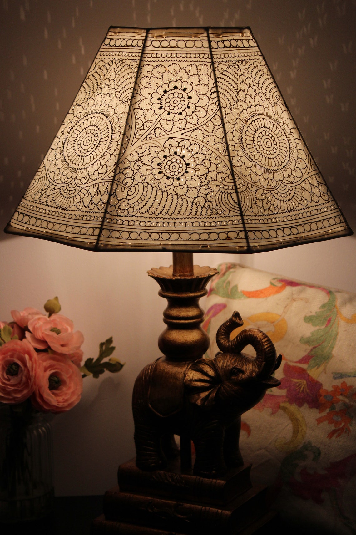 Large Floor Lamp Shade in Vintage Style Plain Hand Painted Etsy