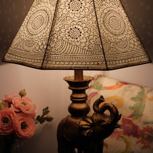 Large Floor Lamp Shade in Vintage Style Plain Hand Painted Leather Lampshade 8 Faced Large Lampshade H-10 and W-16 inches image 4