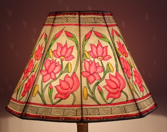 Pink lotus Lampshade/ Handmade Leather Lampshade/ Table lampshade