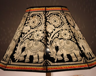 18"Wide Boho Elephant  Floor Lampshade / Hand Painted Leather Lamp shade / Floor Lamp / Large Lamp Shade