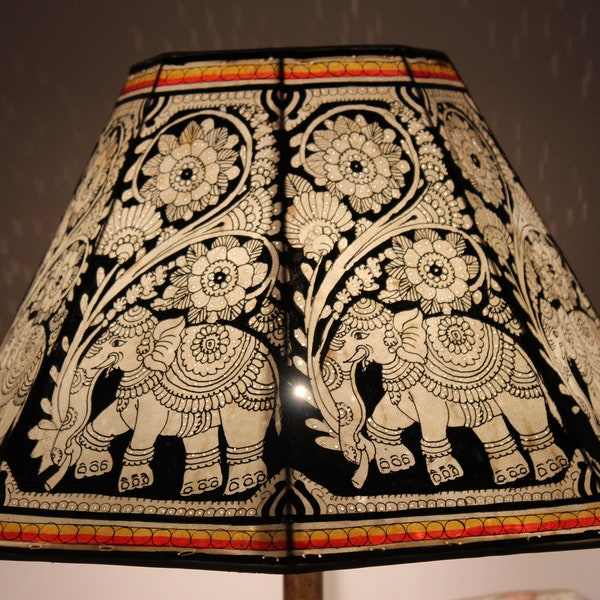 18"Wide Boho Elephant  Floor Lampshade / Hand Painted Leather Lamp shade / Floor Lamp / Large Lamp Shade