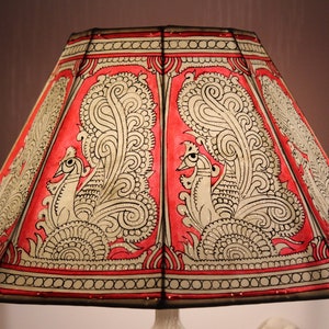 Pink lampshade with Peacock design -Handmade Leather-Large Lampshade