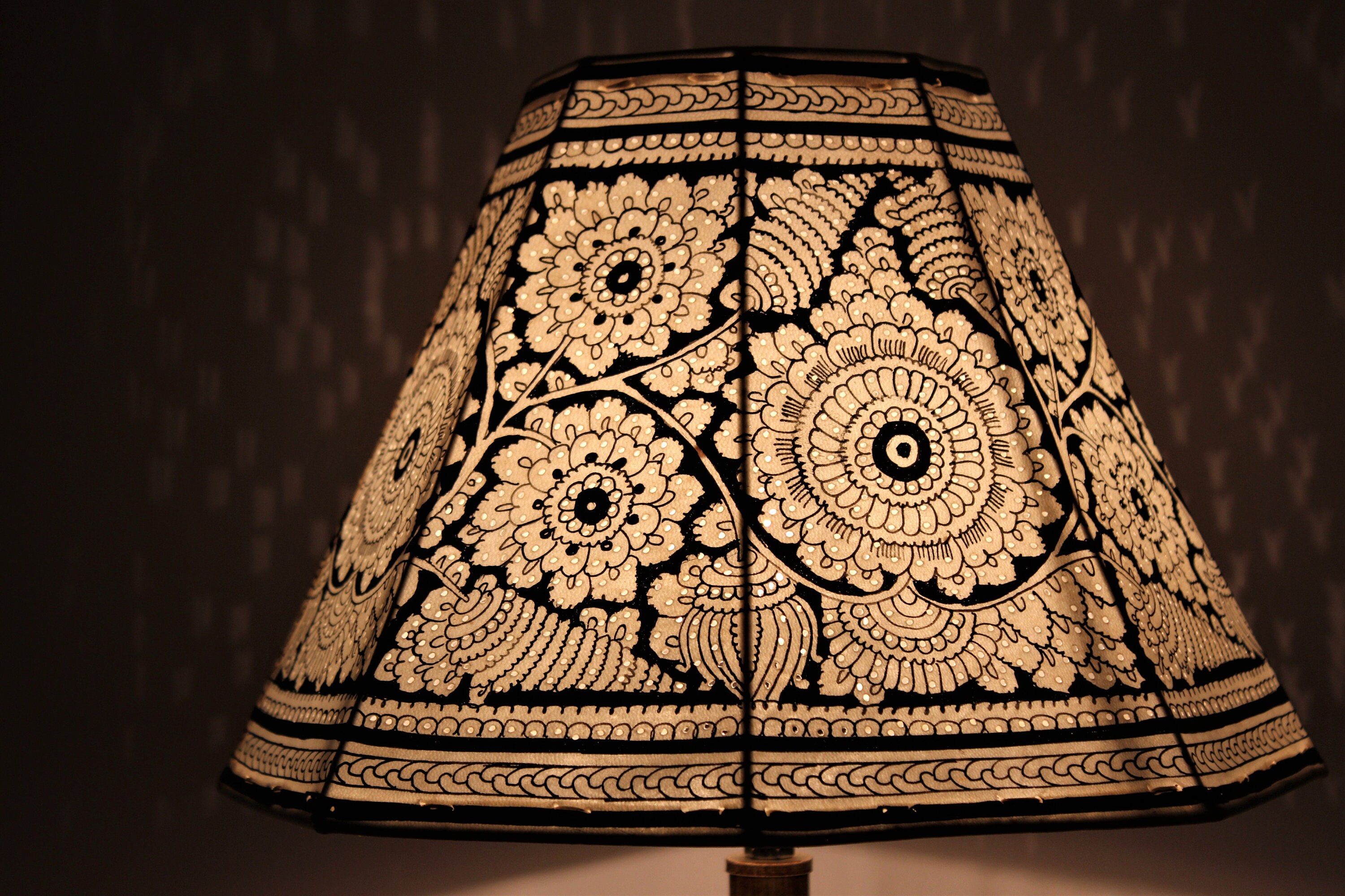 Vintage Black Floral Lampshades / Handmade Leather Lampshades Etsy