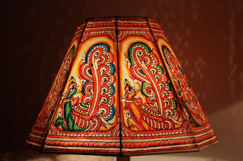 Peacock Themed Painted Lampshades X 2 / Leather Lampshades / Table lampshades / LAMPSHADES PAIR image 4