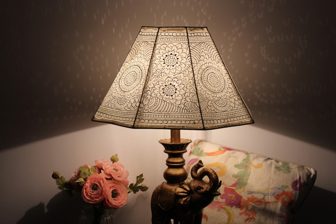 Large Floor Lamp Shade in Vintage Style Plain Hand Painted Etsy