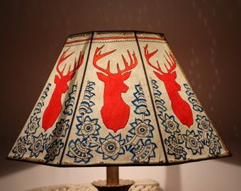 Red deer with floral design leather lampshade/ table lampshade/ Christmas gift/Floor Lampshade