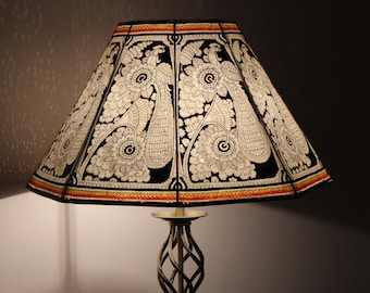 18"wide Vintage Inspired  Floor Lampshade 46CM W /  Hand Painted Leather Lampshade / Floor Lamp / Large Lamp Shade /