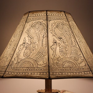 Stunning Plain Peacock Motif Handmade Lampshade / Hand Painted Leather Lampshade / Floor Lamp / Large Lamp Shade / Bedside Lamp image 1