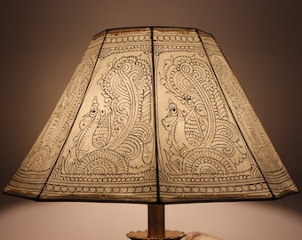 Stunning Plain Peacock Motif Handmade Lampshade  / Hand Painted Leather Lampshade / Floor Lamp / Large Lamp Shade / Bedside Lamp