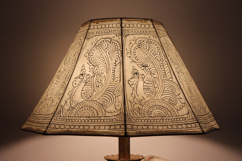 Stunning Plain Peacock Motif Handmade Lampshade / Hand Painted Leather Lampshade / Floor Lamp / Large Lamp Shade / Bedside Lamp image 1