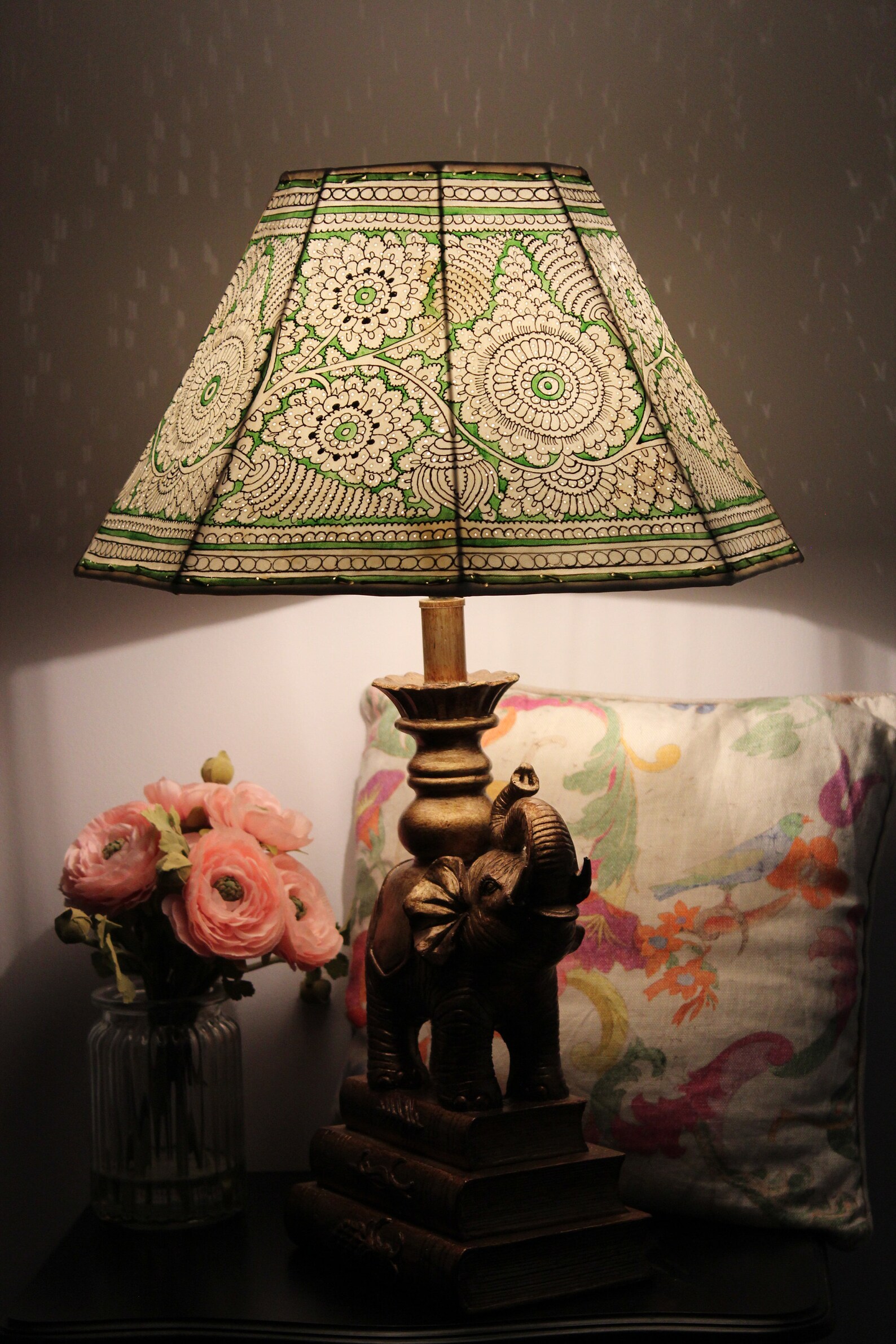 Green Floral Leather Lamp Shade Handmade Lamp Shade Table Etsy Australia