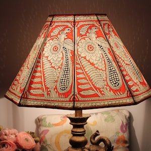 18&quot; wide Peacock Lampshade  / Floor Lampshade / Hand Painted Leather Lamp shade / Floor Lamp / Large Lamp Shade