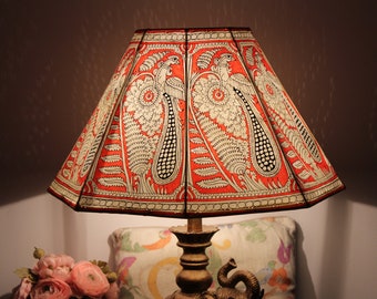 18" wide Peacock Lampshade  / Floor Lampshade / Hand Painted Leather Lamp shade / Floor Lamp / Large Lamp Shade