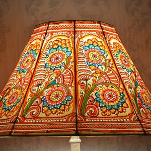 Large Floor Lamp Shade in Multi Colour Floral Pattern Handmade Leather Lampshade in Octagonal Shape H-10 and W-16 inches image 1