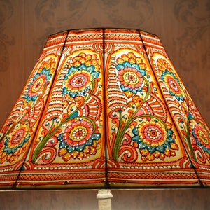 Large Floor Lamp Shade in Multi Colour Floral Pattern | Handmade Leather Lampshade in Octagonal Shape – H-10 and W-16 inches