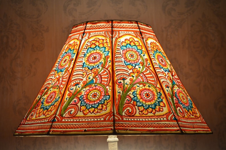 Large Floor Lamp Shade in Multi Colour Floral Pattern Handmade Leather Lampshade in Octagonal Shape H-10 and W-16 inches image 1