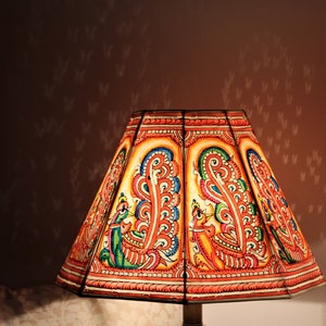 Peacock Themed Painted Lampshades X 2 / Leather Lampshades / Table lampshades / LAMPSHADES PAIR image 3