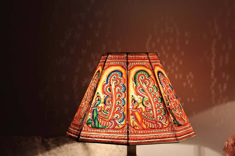 Peacock Themed Painted Lampshades X 2 / Leather Lampshades / Table lampshades / LAMPSHADES PAIR image 3